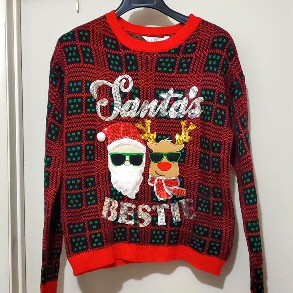 No Boundaries Santa's Bestie Christmas Sweater Junior’s M (7-9) Nwt